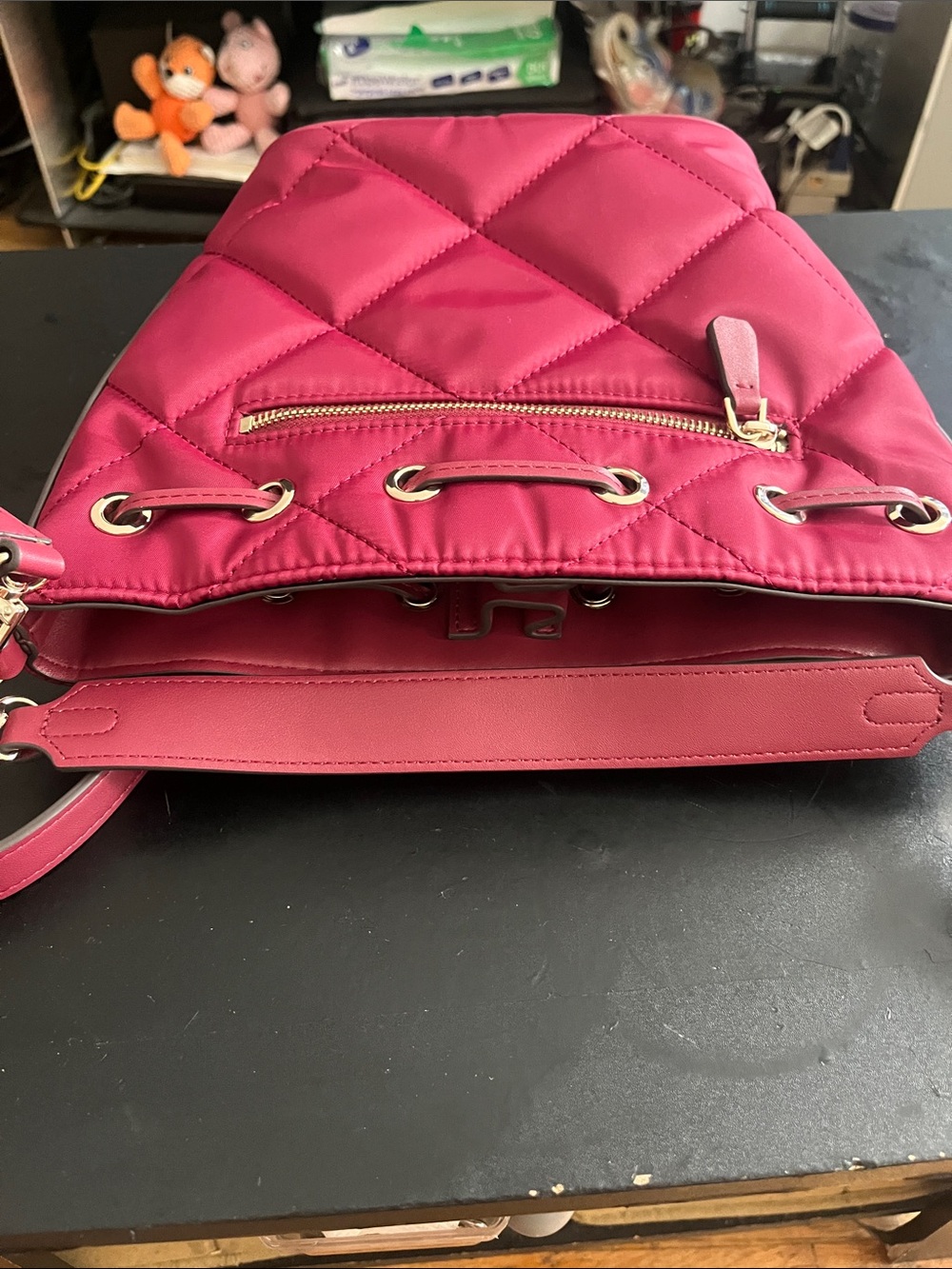 GUESS Quilted Drawstring Crossbody Bag - Raspberry - Picture 5 of 7